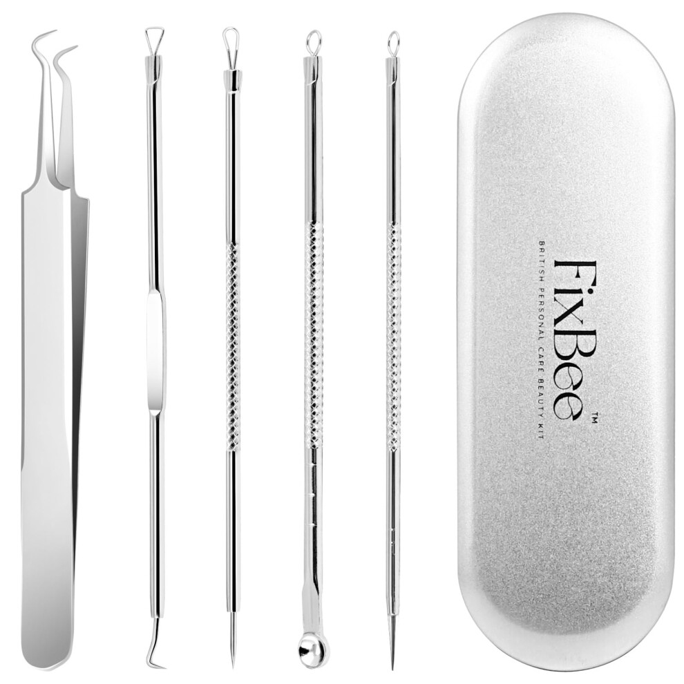 Fixbee Black Head Remover Tool - Pimple Popping Kit - Whiteheads, Acne Comedone Extractor, Milia Remover, Pimple Popper