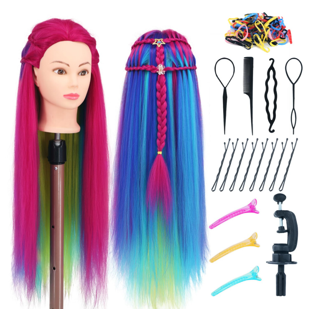 Eumos Red Training Head, 29 Inch Hairdressing Head 100% Synthetic Fiber Cosmetology Mannequin Dolls Head With Free Clamp For Braiding Stying