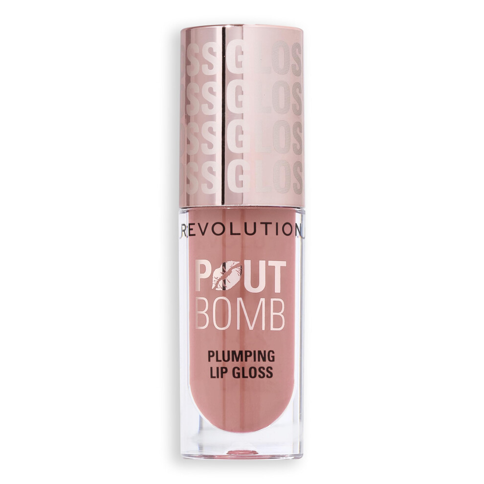 Revolution Beauty London Pink,Cream Makeup Revolution Pout Bomb Plumping Gloss, High Shine, Rich Pigment, Soft Tingle Effect, Candy Pink Nude