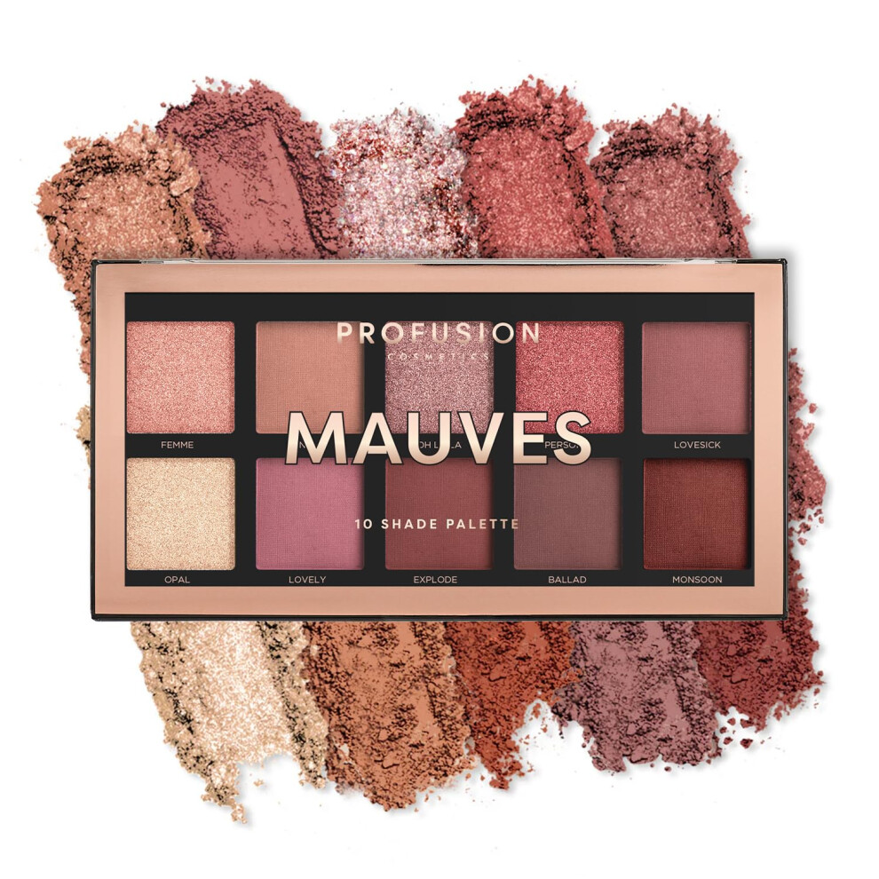 Profusion Cosmetics Mauves 10 Shade Eyeshadow Palette (Blendable Multi-Finish Neutrals And Dusty Rose To Plummy Hues)