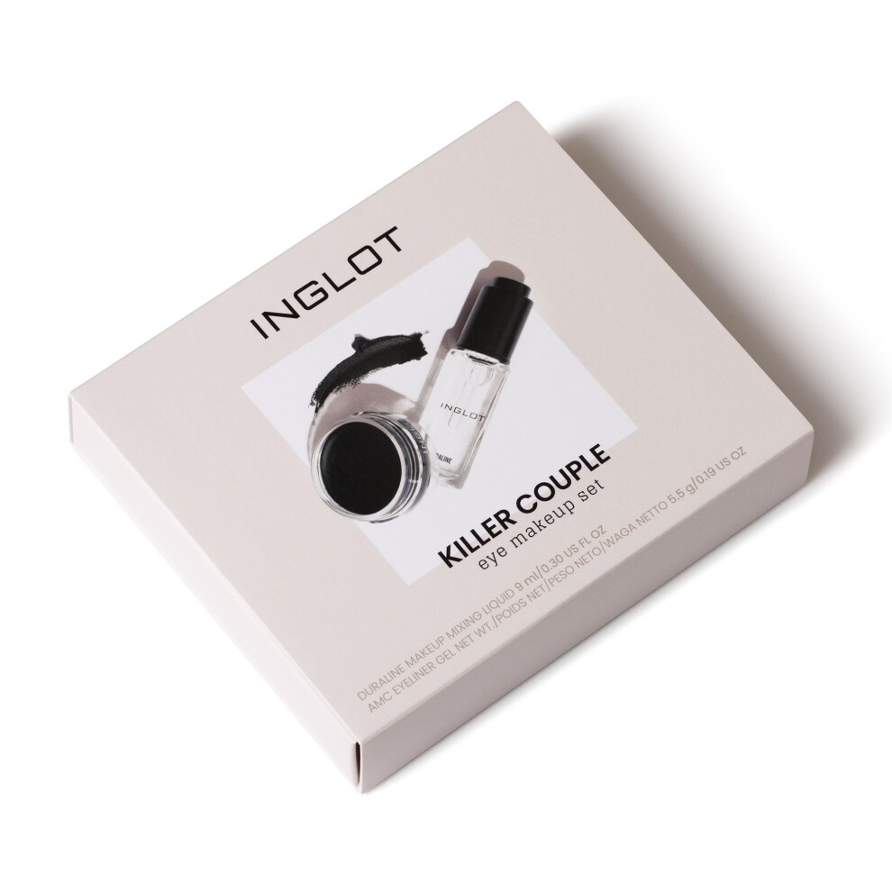 Inglot Black Killer Couple Set | Duraline + Amc Eyeliner Gel 77 | Eyeliner | Prolong Makeup Durability | Transparent | Waterproof | Cruelty-Free