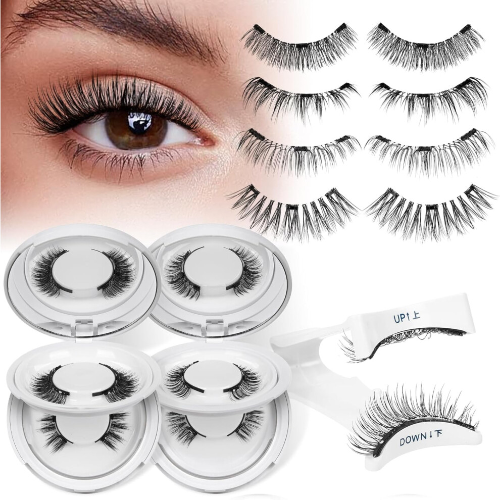 Quewel Magnetic-Eyelashes With Applicator, 4 Pairs Natural Look Magnetic-Lashes With Applicator, Reusable False Eyelashes No Need Lash Glue