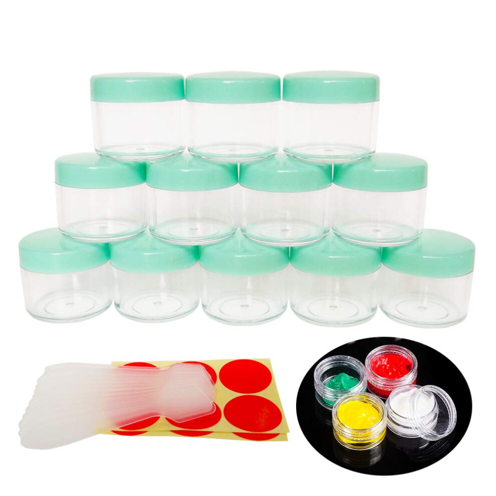 Wopanxye Green 12Pack 20 Gram 20Ml Jars, Small Cosmetic Sample Empty Container, Plastic Round Pot Screw Cap Lid, Tiny 20G Bottle For Makeup