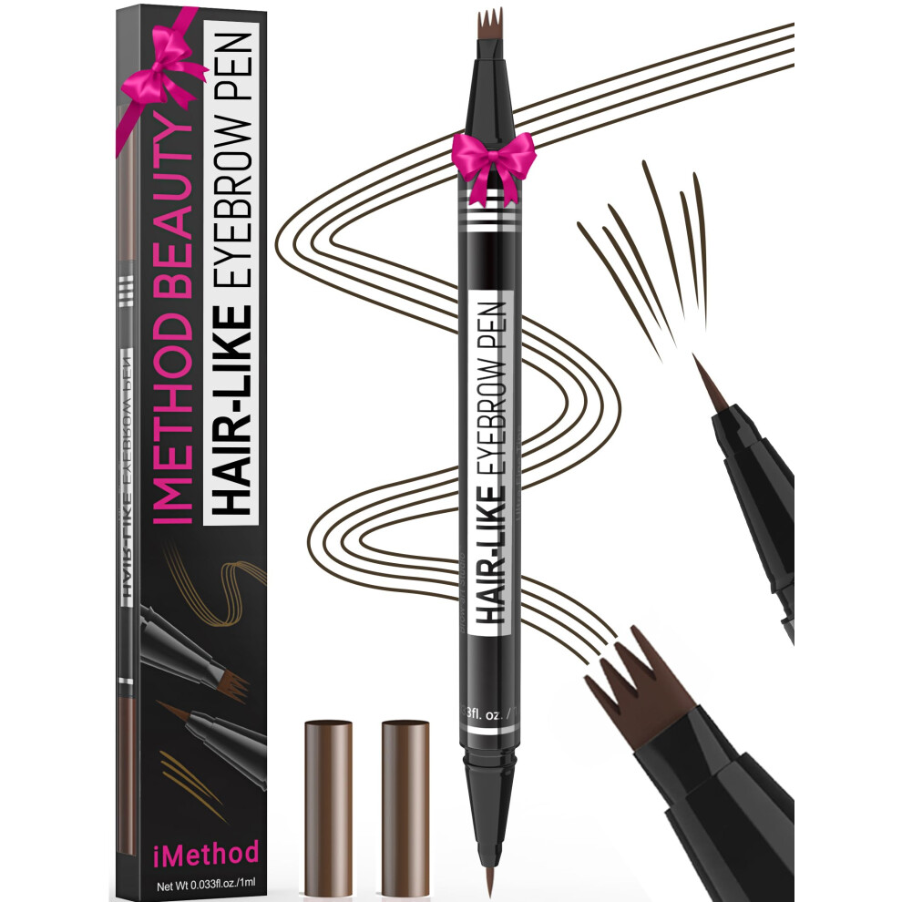 Imethod Microblading Eyebrow Pen - Eyebrow Pencil Magical 2-In-1 Dual-Ended Eye Brow Pencils For Women With 4-Fork-Tip & Precise Brush-Tip Create