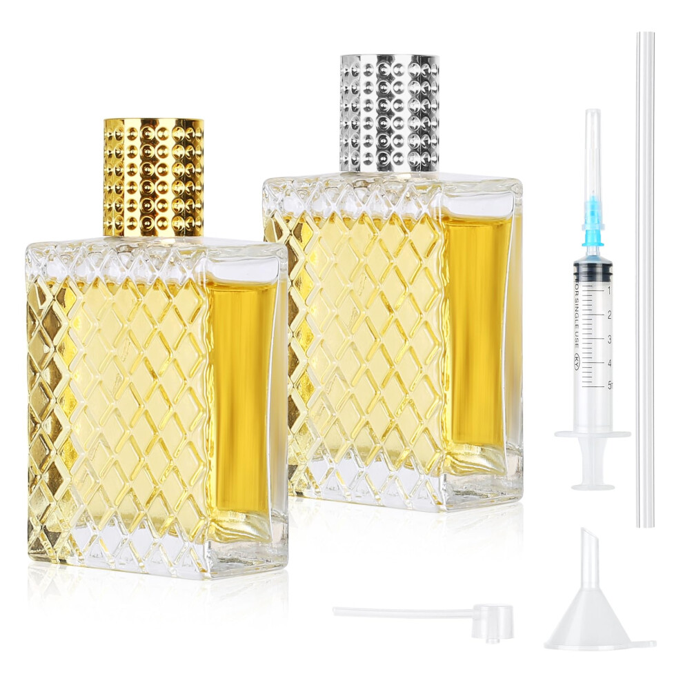 Mirraswit 2Pcs 100Ml Perfume Atomiser, Clear Empty Glass Perfume Spray Bottles, Portable Square Perfume Travel Bottle With Funnel