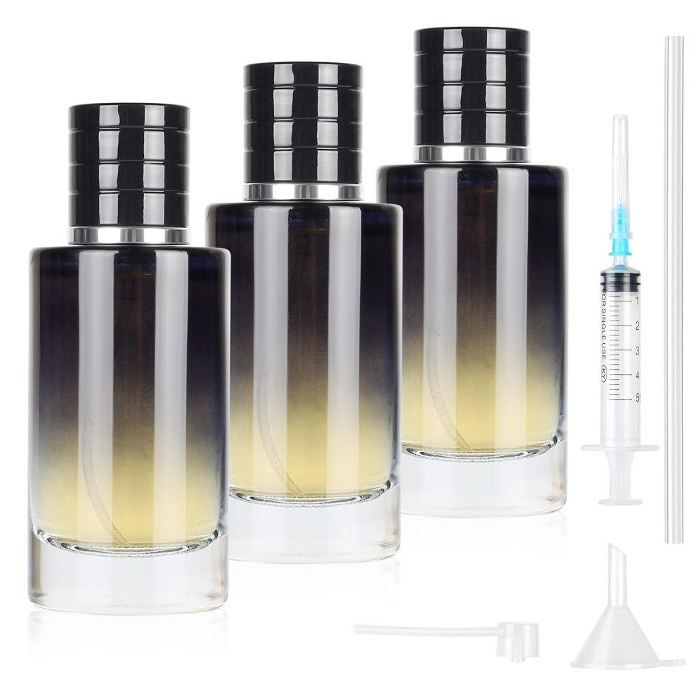 Mirraswit Blue 3Pcs 50Ml Perfume Atomiser, Gradient Round Clear Empty Glass Perfume Spray Bottles, Travel Perfume With Accessories Such As Funnel