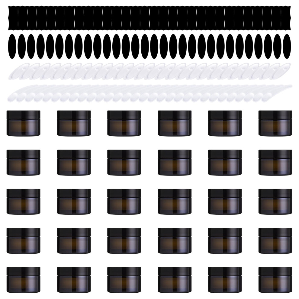 Yauhar Amber/Black 120Pcs 15G Glass Jars Assortment Kit With Inner Liners And Lids, Spoons And Blank Labels For Storing Lip And Body Scrub, Lotion