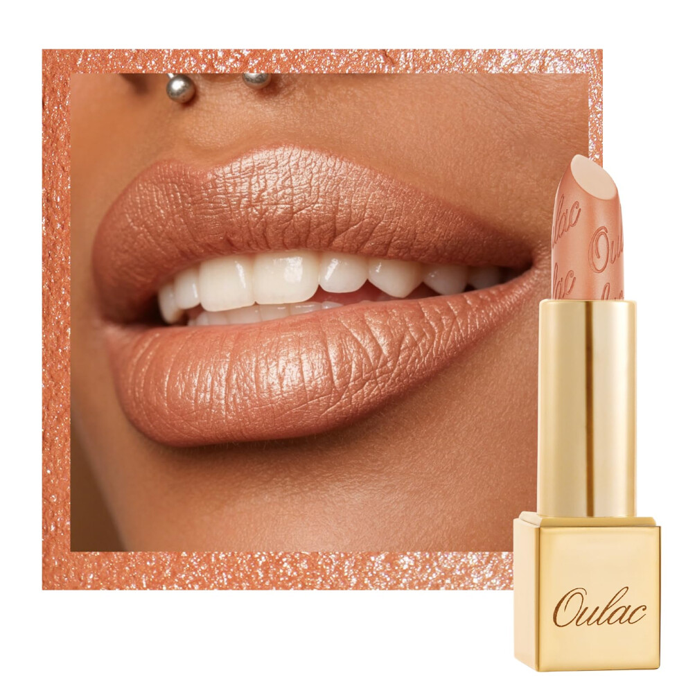 Oulac Glow Metallic Shine Lipstick, Nude High Impact Lipcolor, Lightweight Soft And Ultra Hydrating, Long Lasting, Vegan & Cruelty-Free