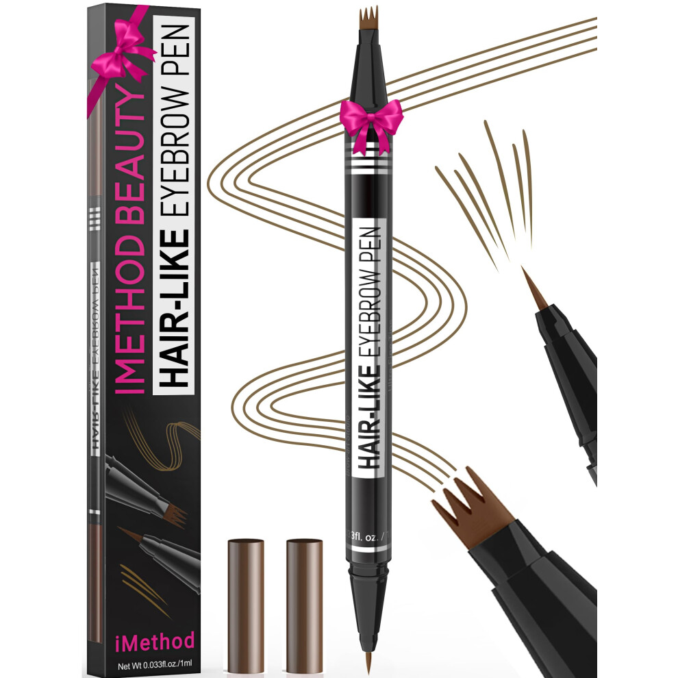 Imethod Microblading Eyebrow Pen - Eyebrow Pencil Magical 2-In-1 Dual-Ended Eye Brow Pencils For Women With 4-Fork-Tip & Ultra Precise Brush-Tip