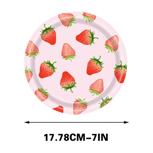 Conjunto de louça descartável de papel para festa com tema de morango, 7" e 9" 2