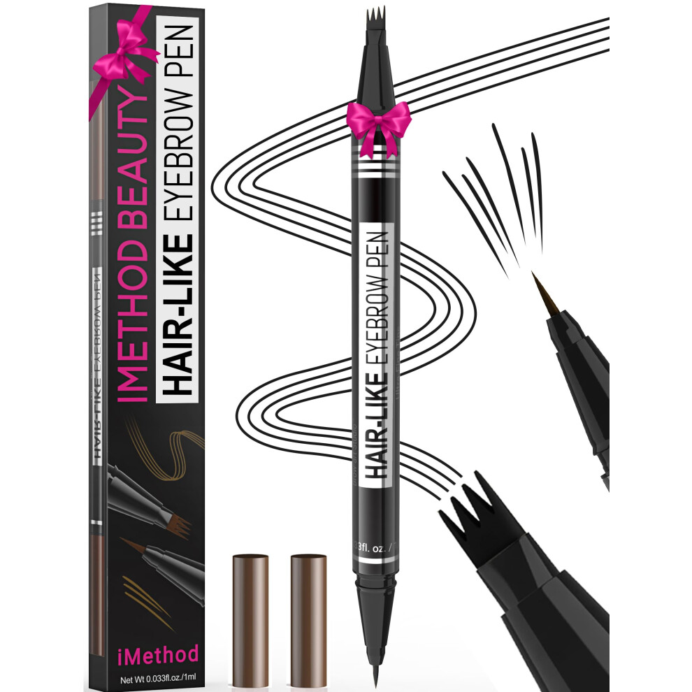 Imethod Microblading Eyebrow Pen - Eyebrow Pencil Magical 2-In-1 Dual-Ended Eye Brow Pencils For Women With 4-Fork-Tip & Ultra Precise Brush-Tip