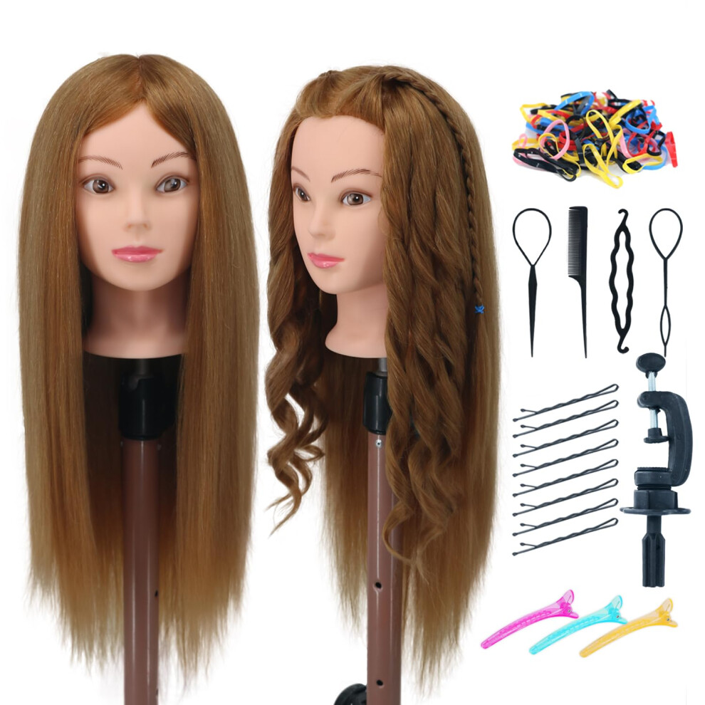 Eumos Training Head, 24 Inch Hairdressing Head 70% Real Human Hair Cosmetology Mannequin Dolls Head With Free Clamp For Braiding Stying