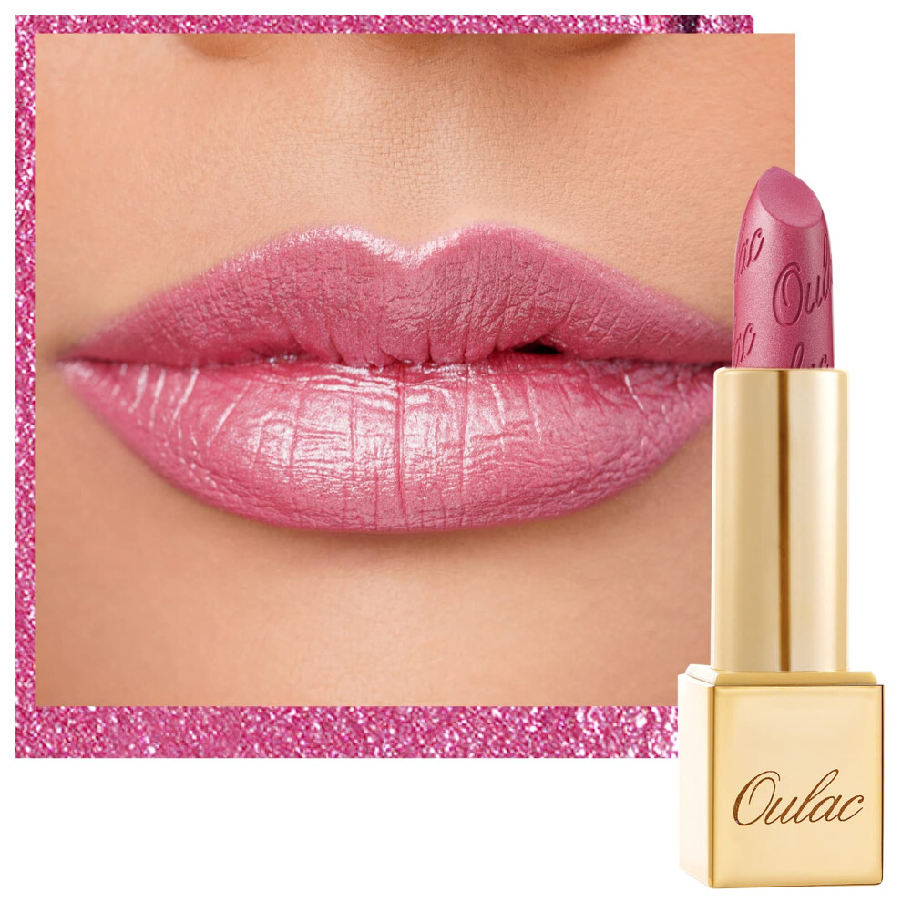 Oulac Metallic Shine Glitter Lipstick, Pink High Impact Lipcolor, Lightweight Soft And Ultra Hydrating, Long Lasting, Vegan & Cruelty-Free