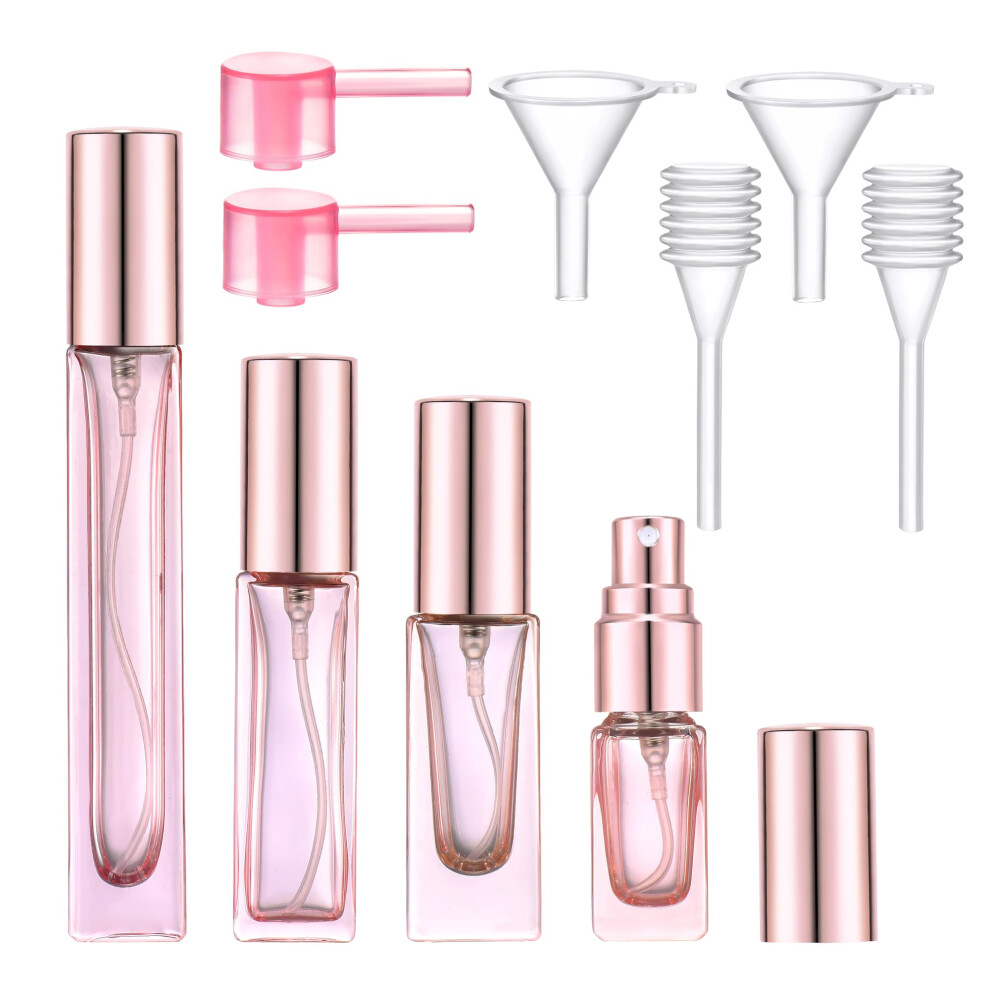 Yikimyfo Perfume Atomizer Bottle Refillable, 4 Pcs(3Ml+5Ml+9Ml+10Ml) Travel Size Glass Perfume Bottle Fine Mist Empty Perfume Spray Bottles Cologne