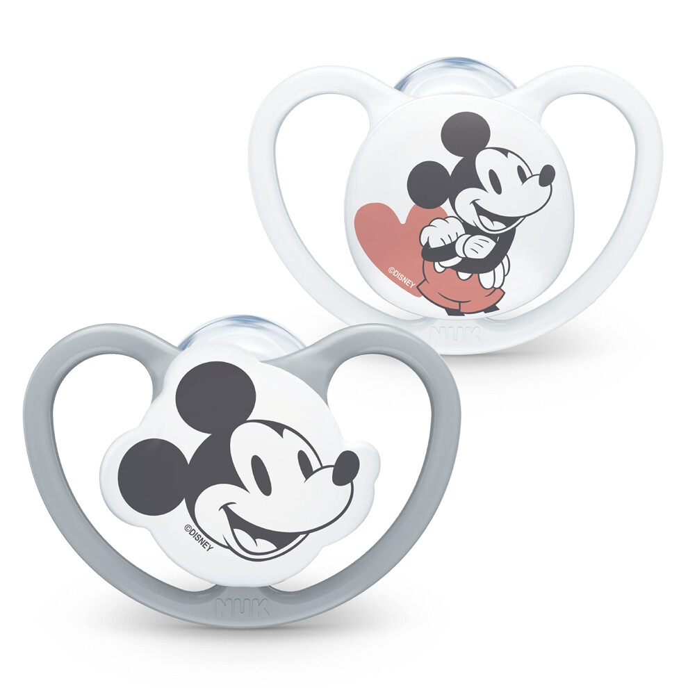 Space Baby Dummy | 6-18 Months | Soothers With Extra Ventilation | Bpa-Free Silicone | Mickey Mouse | 2 Count Nuk