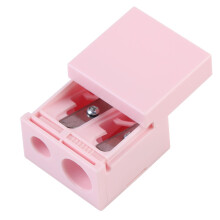 Lip Liner Sharpener with Cover Stainless Steel Blade Eyeliner Sharpener Pink Double Barrel Make up Pencil Sharpener Plastic Tool for Lip Eye Brow