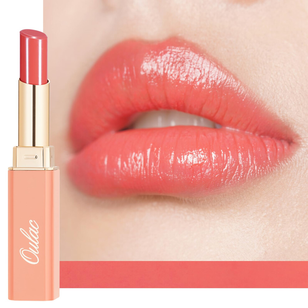 Oulac Orange Moisturising Lipstick Coral Peach, Moisture Shine Hydrating Lipstick & Tinted Lip Balm For Dry Lips, Medium Coverage Lip Colour | Juicy Look