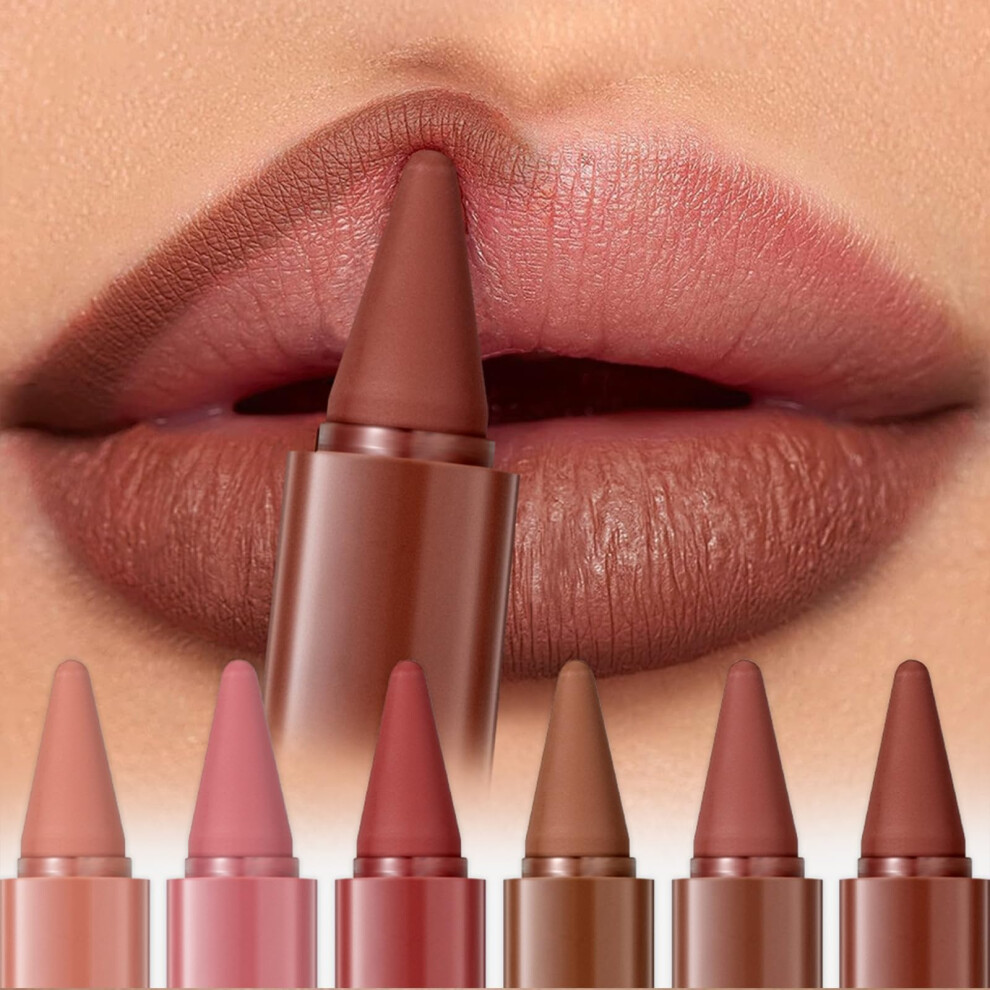 Hqda 6Pcs/Set 2-In-1 Gradient Lip Liner & Lipstick Set, Ombre Effect Velvety Lipliner Lipstick, Smudge-Proof, Waterproof Mini Lip Makeup Set