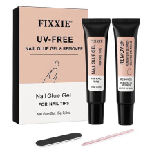 Gel Nail Glue Extra Strong with Remover 15g Super Strong UV Free Nail Glue Gel for False Nails, Tips & Press on Nails Art