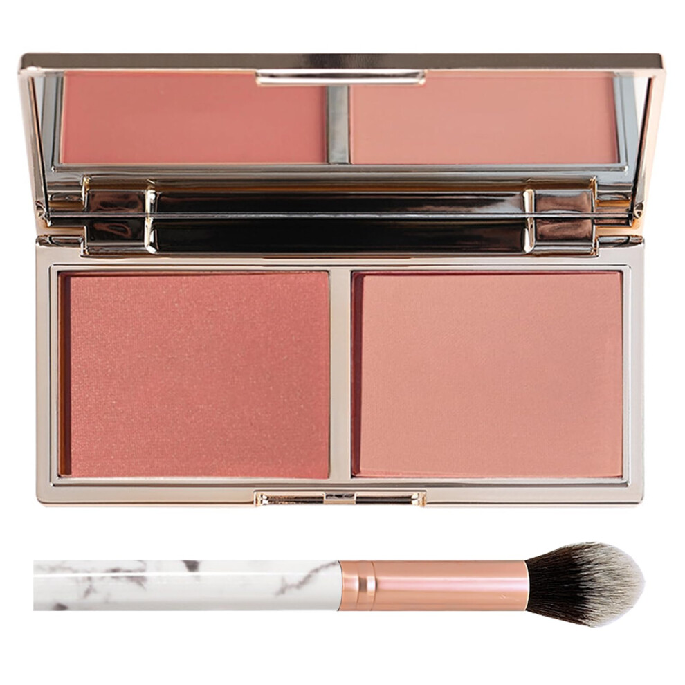 Fresfresi Soft Blush Makeup Powder Palette With Mirror & Brush, Matte & Shimmer Formula For Natural-Looking, Weightless & Long-Lasting Cheek Tint