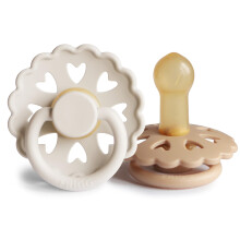 FRIGG Fairytale Latex Pacifier Pack of 2 | Natural Rubber Soother Dummy | BPA-Free | Made in Denmark | Symmetrical Cherry Shaped Nipple (Cream/Silky