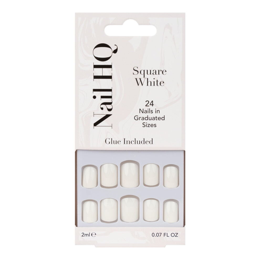 Nail Hq White Press Ons Â Square Â 24 Strong, Durable False Nails With Glossy Finish For Salon-Quality Manicure At Home