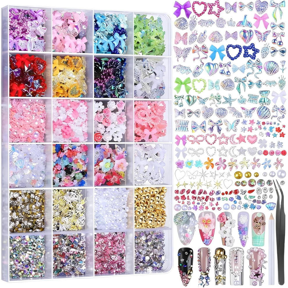Tastetreasure 4000+ Pcs Nail Charms And Gems Bulk With Tweezers & Wax Pen - 3D Nail Art Rhinestones, Jewels & Charm Kit For Diy Nail Design Accessories