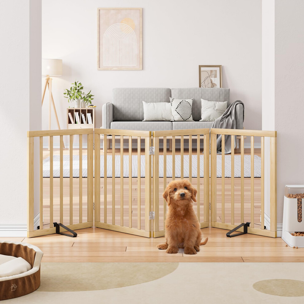 Semiocthome Freestanding Dog Gates And Barriers Indoor, Pet Gates For Doorways And Stairs, 60Cm (H) - 4 Panels Puppy Gate With 2 Metals Stands