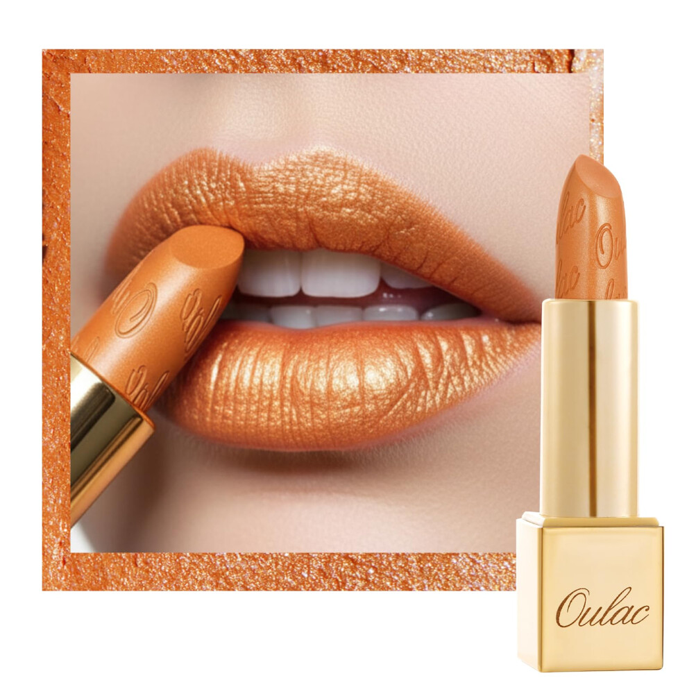 Oulac Metallic Shine Glitter Lipstick, Orange Gold High Impact Lipcolor, Lightweight Soft And Ultra Hydrating, Long Lasting, Vegan & Cruelty-Free