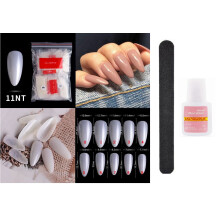 500 x False Artificial French Nail Kit Coffin, Ballerina Pointy Nail Art Acrylic Tips + Glue 10g + Nail File Nail extension Kit White Clear Natural