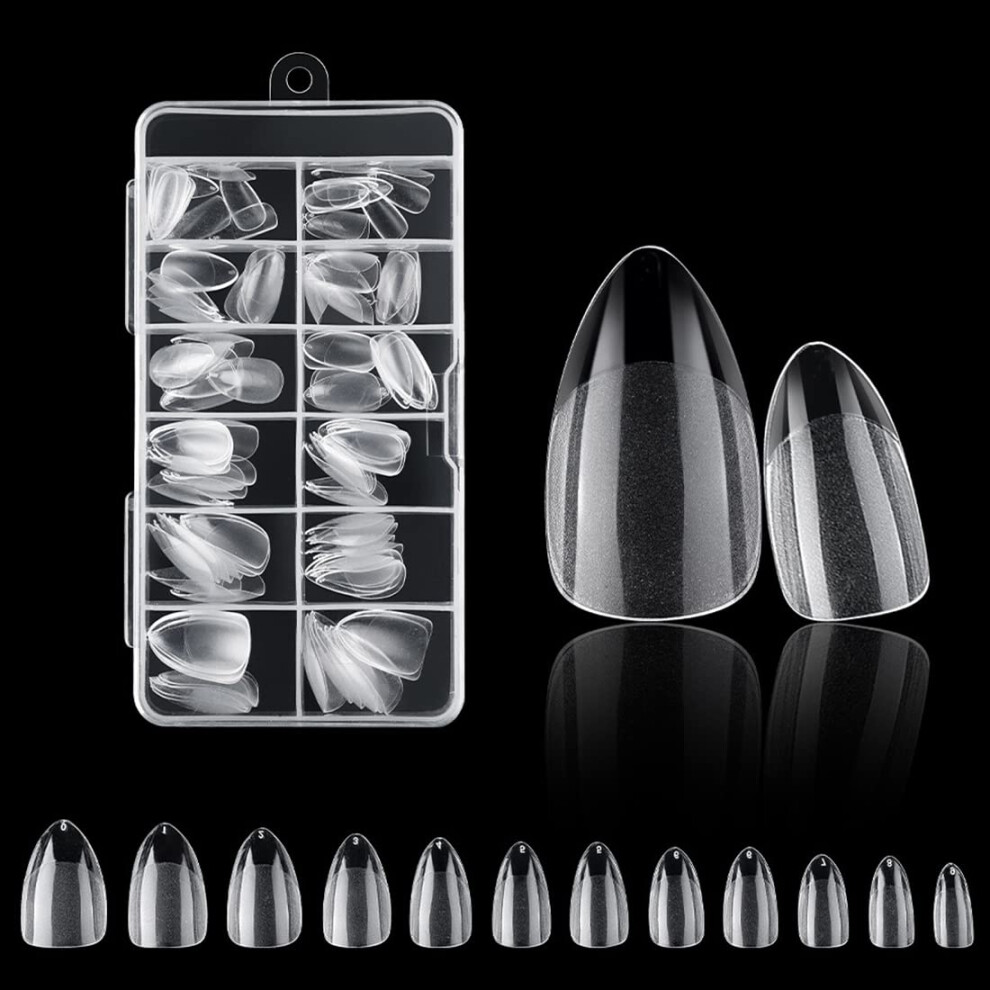 Polly Online 120Pcs Clear Half Frosted Nails Tip Almond Acrylic Fake Nails Full Cover Artificial Nail Tips 12 Sizes Stiletto False Nails Medium Length For Nail