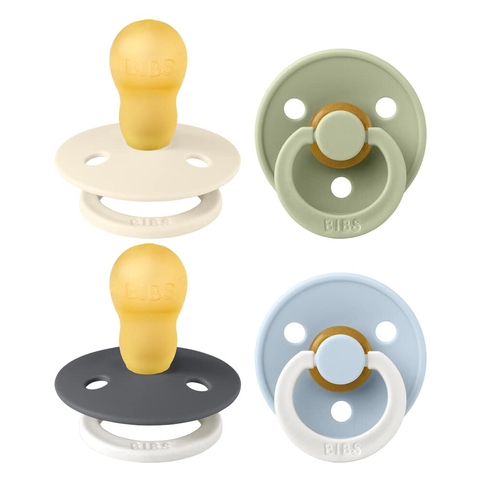 Dummies Colour 4-Pack, Bpa Free Dummy Pacifier, Round Nipple Soothers, Natural Rubber Latex, Made In Denmark. 18+ Months (Pack Of 4) Bibs