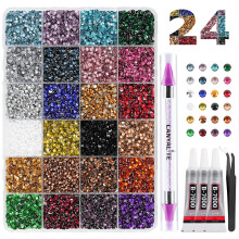 Canvalite Resin Bedazzling Kit Rhinestones for Crafting with 3Pcs B7000 Jewelry Glue, 24 Colors Silverback Bulk 3mm SS20 Flatback Bedazzle Beads