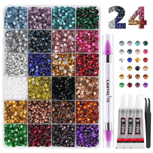 Canvalite Resin Bedazzling Kit Rhinestones for Crafting with 3Pcs Jewelry Glue, 24 Colors Silverback Bulk 5mm SS20 Flatback Bedazzle Beads