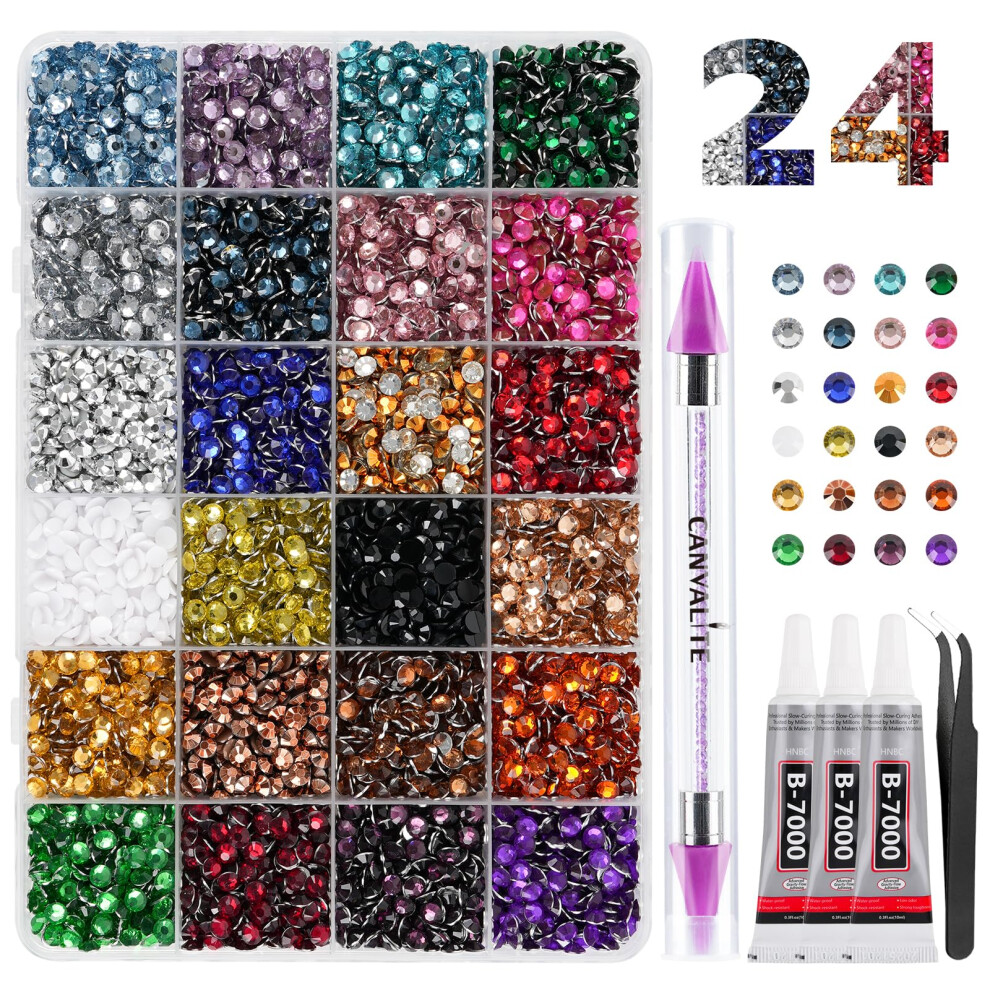 Canvalite Resin Bedazzling Kit Rhinestones For Crafting With 3Pcs Jewelry Glue, 24 Colors Silverback Bulk 5Mm Ss20 Flatback Bedazzle Beads