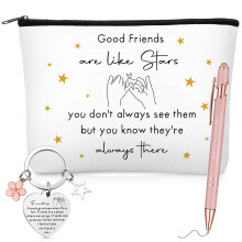 Clabby 3 Pcs Friendship Gift Set for Women, Inspiring Quotes Makeup Bag, Keychain and Pen Set with Stars Design, Meaningful Friend Gift Idea for Women