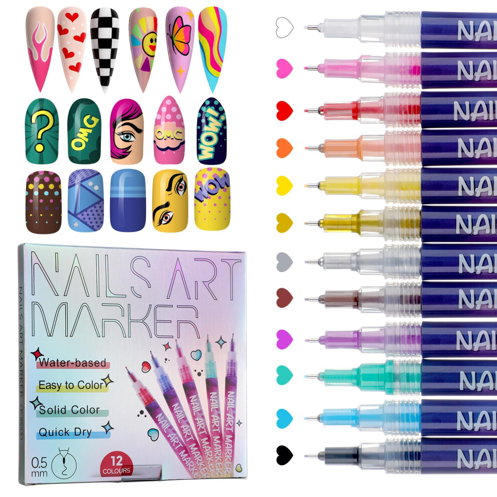 Quelle Nail Art Pens 12 Colors Quick Dry Nail Pen Diy Nail Art Markers Quick Dry Graffiti For Gel Nails Nails Art Drawing Tool 3D Nail Polish Pens For