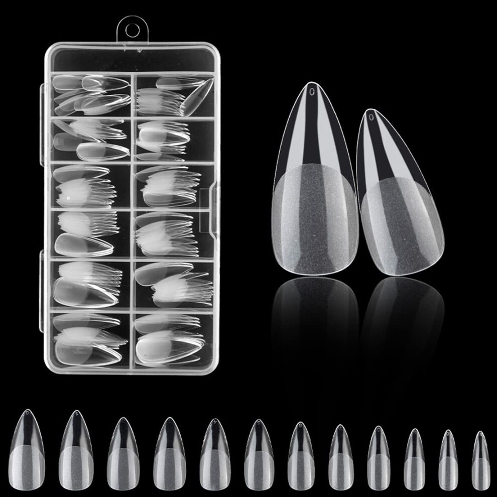 Polly Online 120Pcs Clear Half Frosted Nails Tip Almond Acrylic Fake Nails Full Cover Fake Nails Medium Stiletto 12 Sizes For Nail Salons And Home