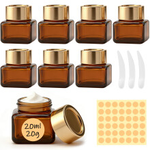Maxumille 20ml Amber Glass Jars, 8 Pack Empty Cosmetic Jars with Lids & Inner Liners, Small Brown Travel Cosmetic Containers
