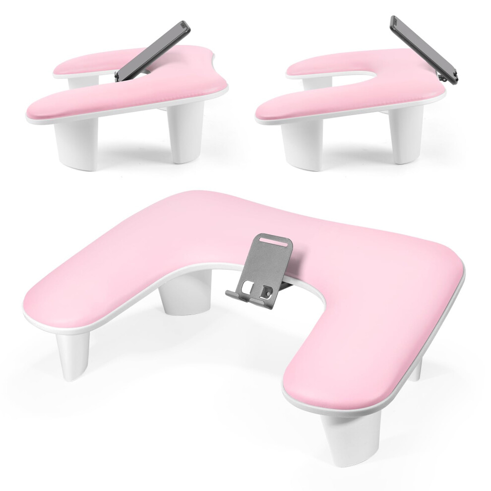 Lionvison Pink Nail Arm Rest Hand Pillow: Leather Nail Hand Rest With Rotating 360 Built-In Phone Holder - Manicure Cushion Arm Rest For Nails