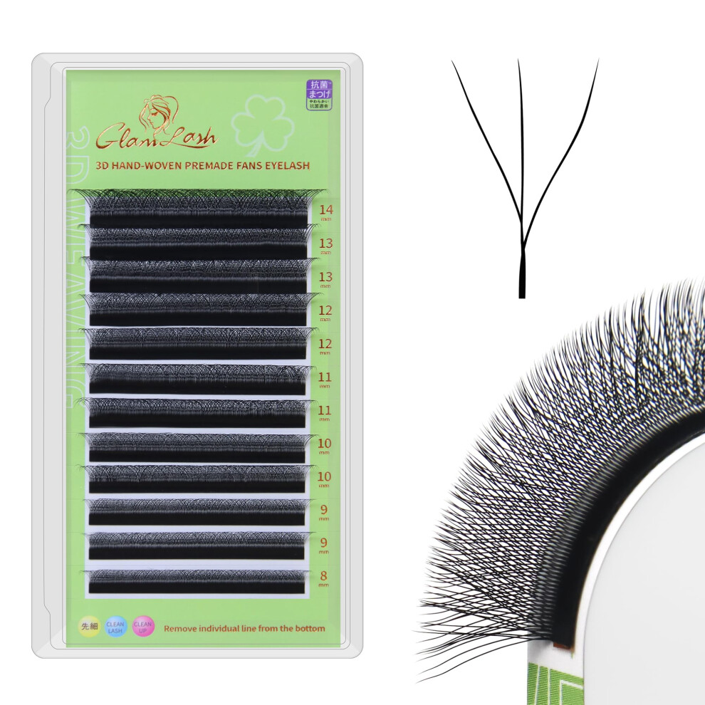 Glamlash 3D W Lash 0.07D Curl 8-15Mm Mix Premade Fans Eyelash Extensions Professional Salon Use(3D,0.07D,8-15Mm)
