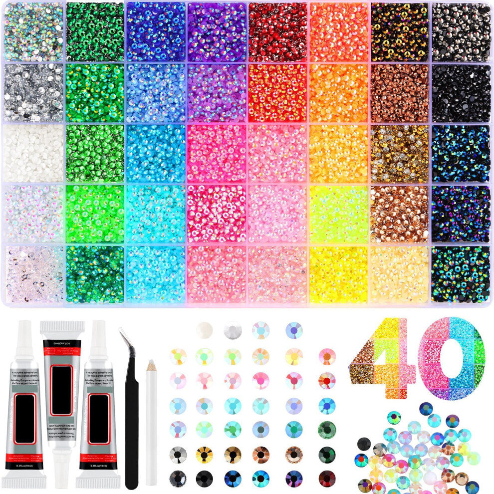 Yozexin Bedazzling Kit Bedazzle Kit, 40 Colors Diamond Rhinestones 3Mm 32000 Pcs Resin Jelly Flatback Gems