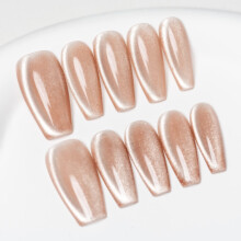 Sun&Beam Nails Handmade Press-on Medium Long Coffin Ballerina Nude Beige Magnet Solid Color glossy Design Fashion False Nail Tips 10 Pcs Set (#086 XS)