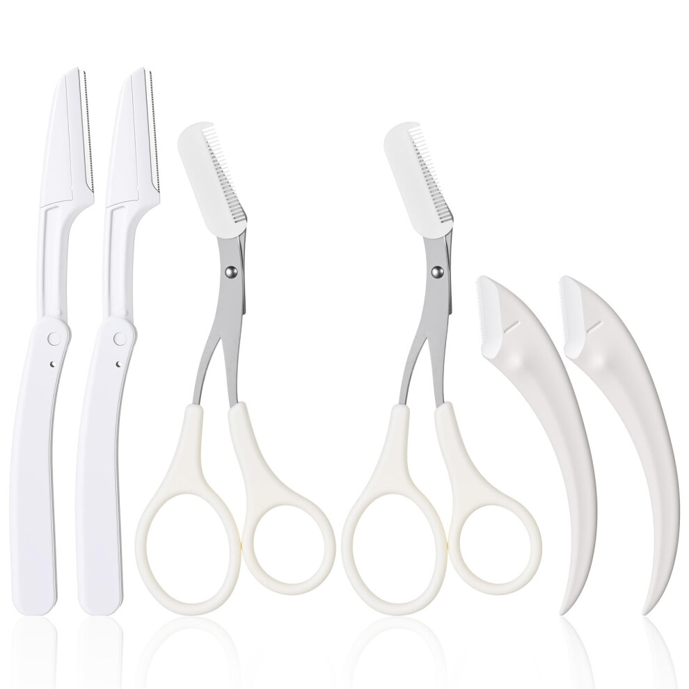Guduling White 6-Pack Brow Scissors,Eyebrow Scissors For Women, Eyebrow Scissor,Eyebrows Trimmer Women Eyebrows Razor, With Comb,For Womens & Girls