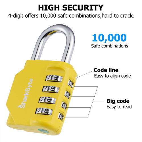 SharkByte Combination Padlock 4Dial Heavy Duty Combination Lock Weathe 1