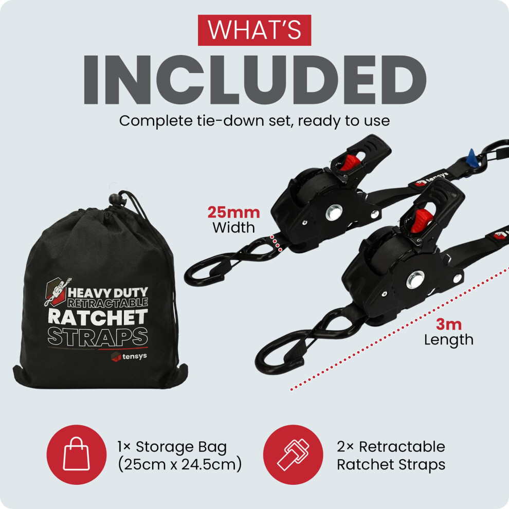 Tensys Retractable Ratchet Tie Down Straps Â Heavy Duty Auto Self Retr 5002699573662