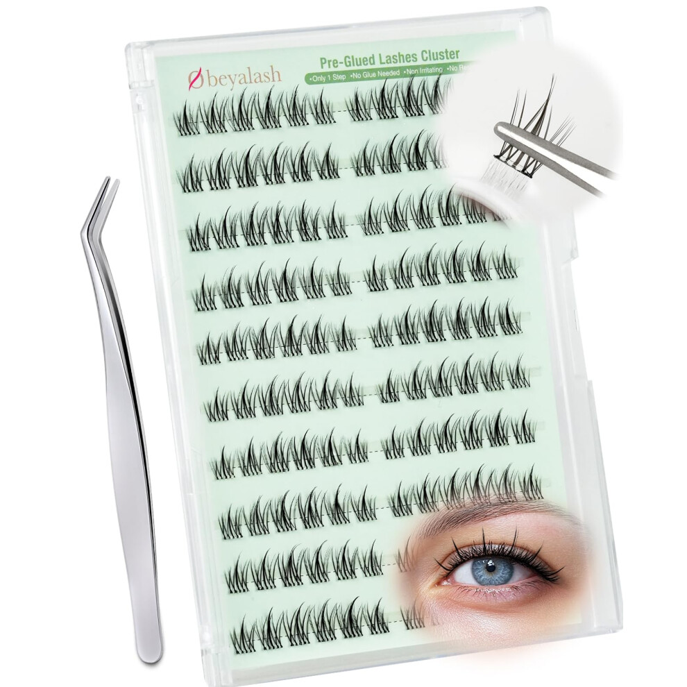 Obeyalash Pre Glued Cluster Lashes Natural Self Adhesive Lashes Pre Glued C Curl No Glue Eyelashes 12Mm Wispy Stick On Eyelashes Glueless Lash Soft