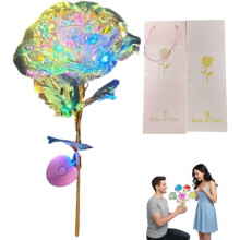 Rosa artificial com folha de ouro LED, 25 cm