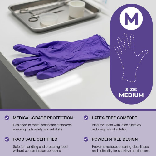 FleXcel Purple Nitrile Gloves (Box of 100) Size Medium - Multipurpose Powder Fre 1