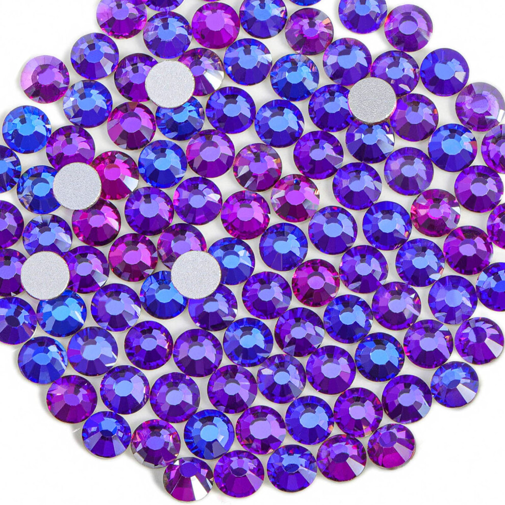Beadsland 1440 Pieces Flat Back Crystal Rhinestones Round Gems For Nail Art And Craft Glue Fix, Purple Velvet,Ss10,2.7-2.9Mm